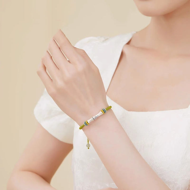 Pulsera de iluminación de bambú con hilo rojo de plata de ley 999 con Buddha Stones - image 4