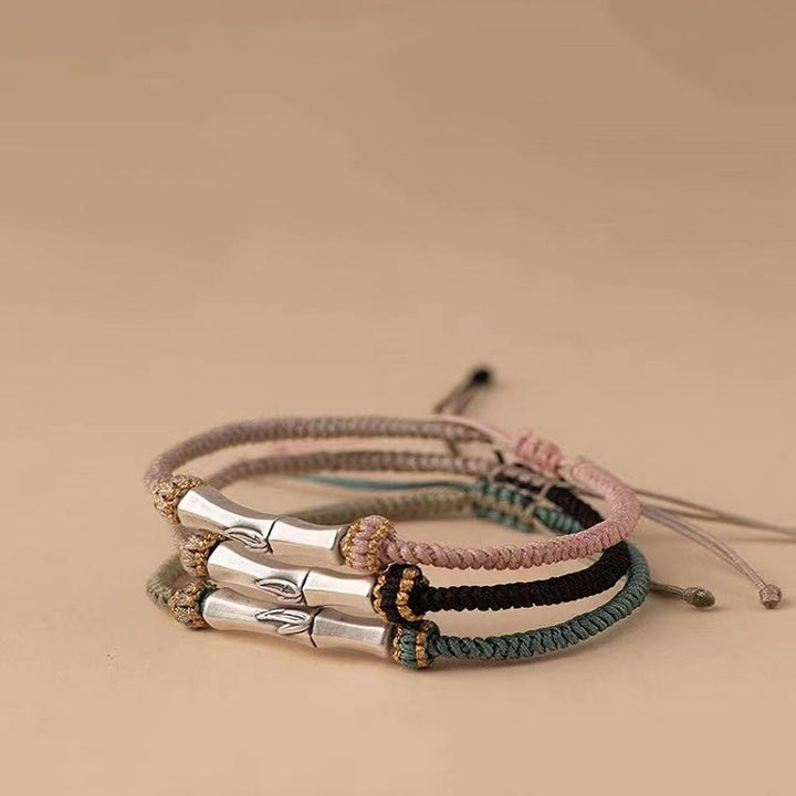 Pulsera Trenzada De Protección De Bambú De Plata De Ley 925 Con Buddha Stones