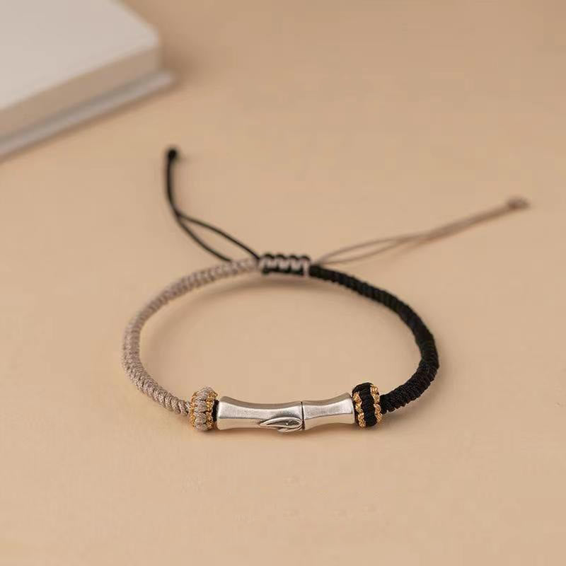 Pulsera Trenzada De Protección De Bambú De Plata De Ley 925 Con Buddha Stones