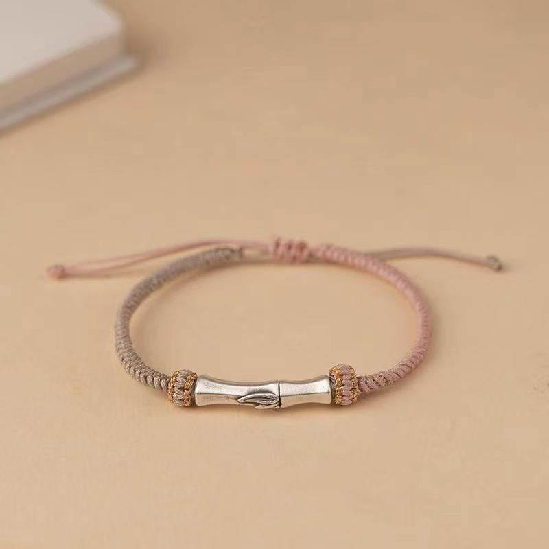 Pulsera Trenzada De Protección De Bambú De Plata De Ley 925 Con Buddha Stones