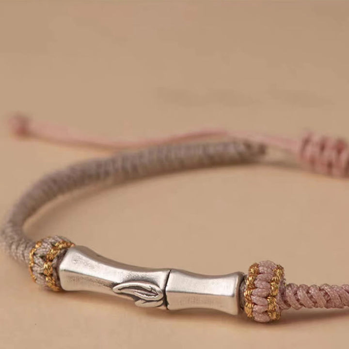 Pulsera Trenzada De Protección De Bambú De Plata De Ley 925 Con Buddha Stones