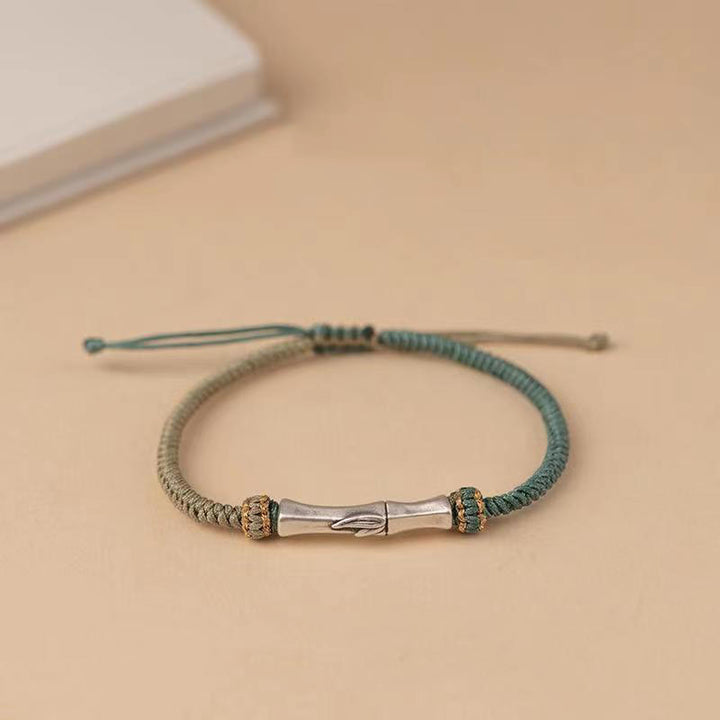 Pulsera Trenzada De Protección De Bambú De Plata De Ley 925 Con Buddha Stones