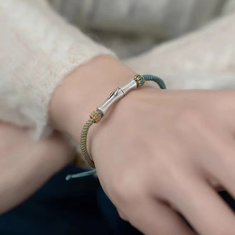 Pulsera Trenzada De Protección De Bambú De Plata De Ley 925 Con Buddha Stones