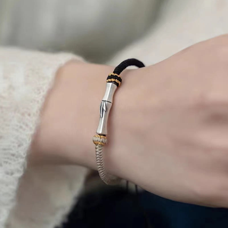 Pulsera Trenzada De Protección De Bambú De Plata De Ley 925 Con Buddha Stones