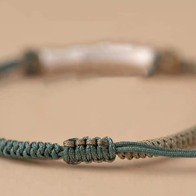 Pulsera Trenzada De Protección De Bambú De Plata De Ley 925 Con Buddha Stones
