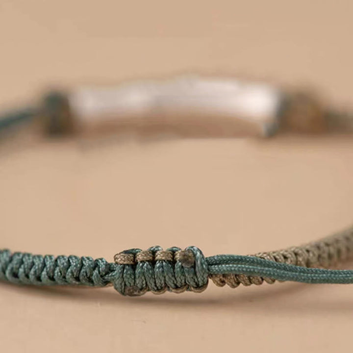 Pulsera Trenzada De Protección De Bambú De Plata De Ley 925 Con Buddha Stones