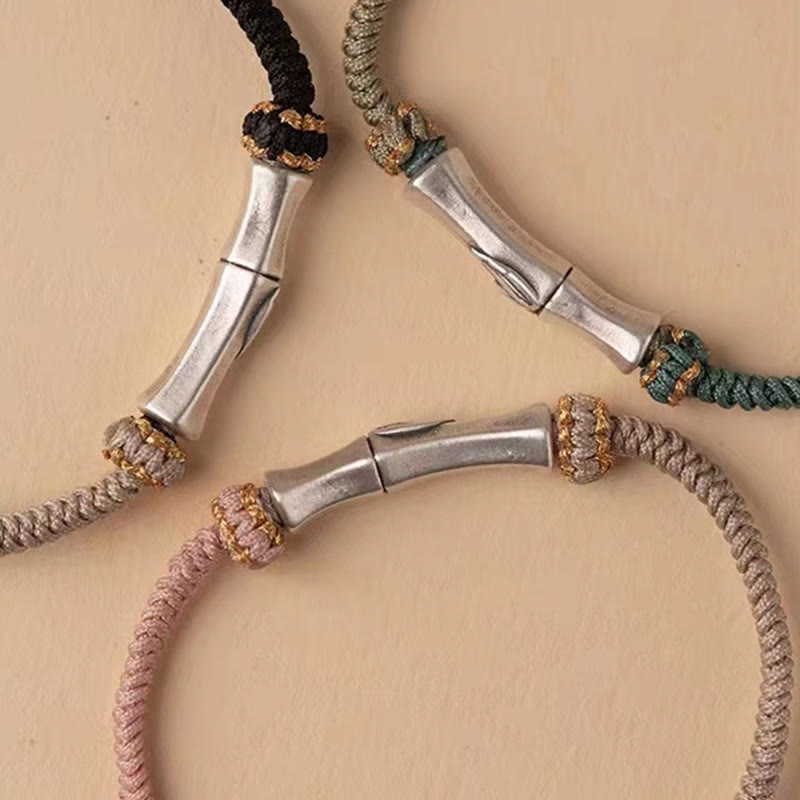 Pulsera Trenzada De Protección De Bambú De Plata De Ley 925 Con Buddha Stones
