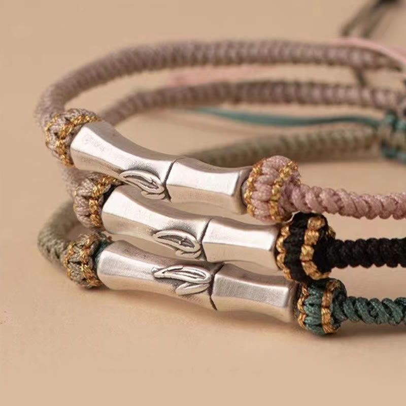 Pulsera Trenzada De Protección De Bambú De Plata De Ley 925 Con Buddha Stones
