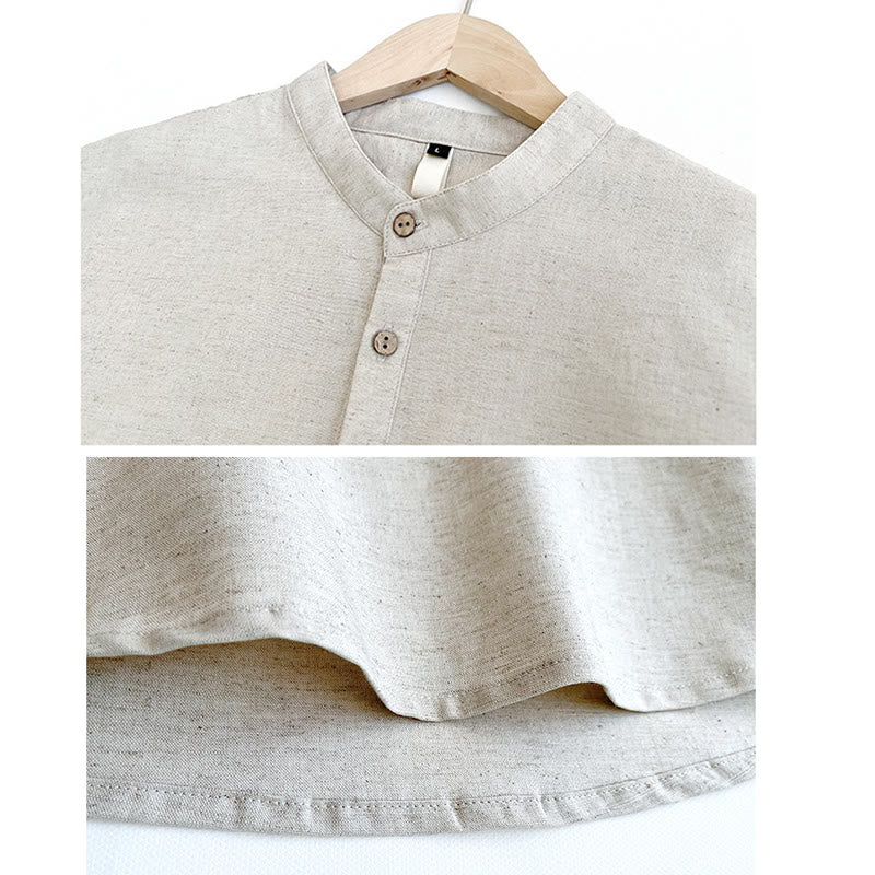 Camisa de lino con botones de manga corta para hombre de color sólido con Buddha Stones - image 12