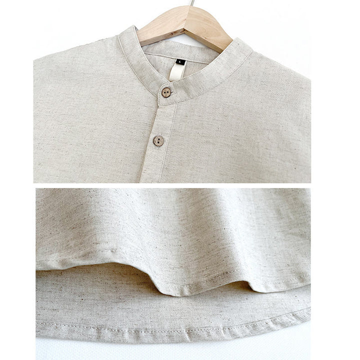 Camisa de lino con botones de manga corta para hombre de color sólido con Buddha Stones - image 12