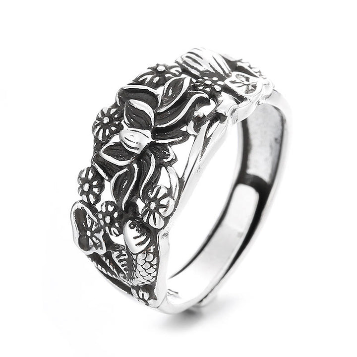 Anillo De Iluminación De Pez Koi Con Símbolo De Loto De Buddha Stones
