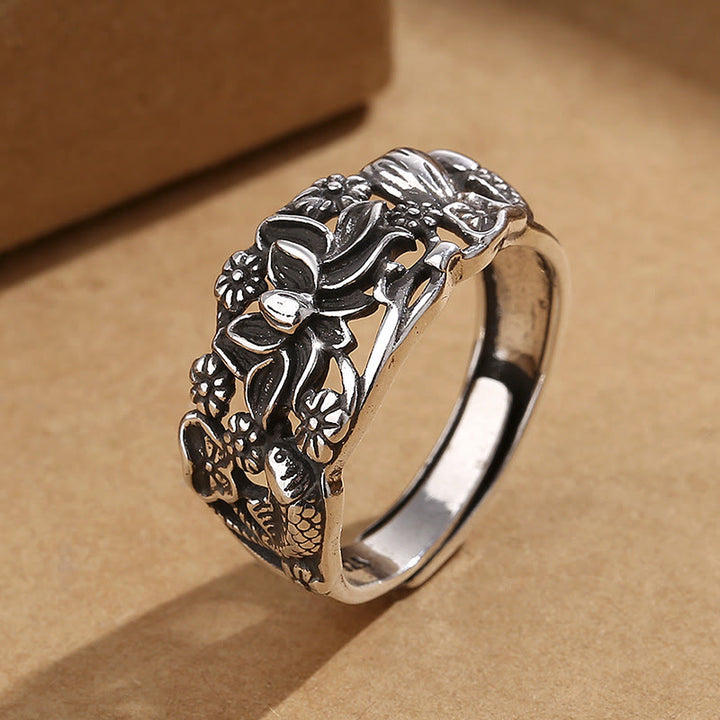 Anillo De Iluminación De Pez Koi Con Símbolo De Loto De Buddha Stones