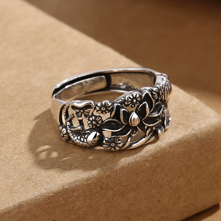Anillo De Iluminación De Pez Koi Con Símbolo De Loto De Buddha Stones