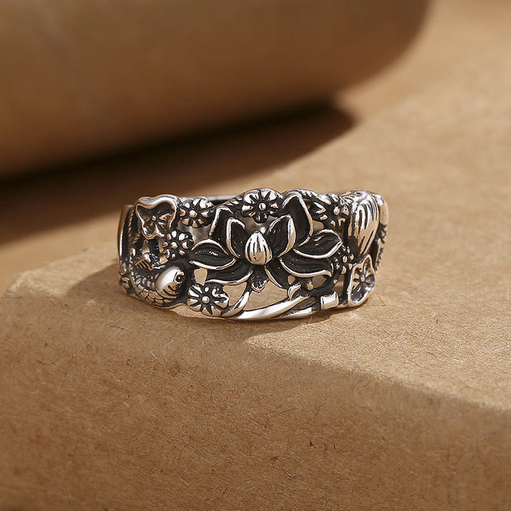 Anillo De Iluminación De Pez Koi Con Símbolo De Loto De Buddha Stones