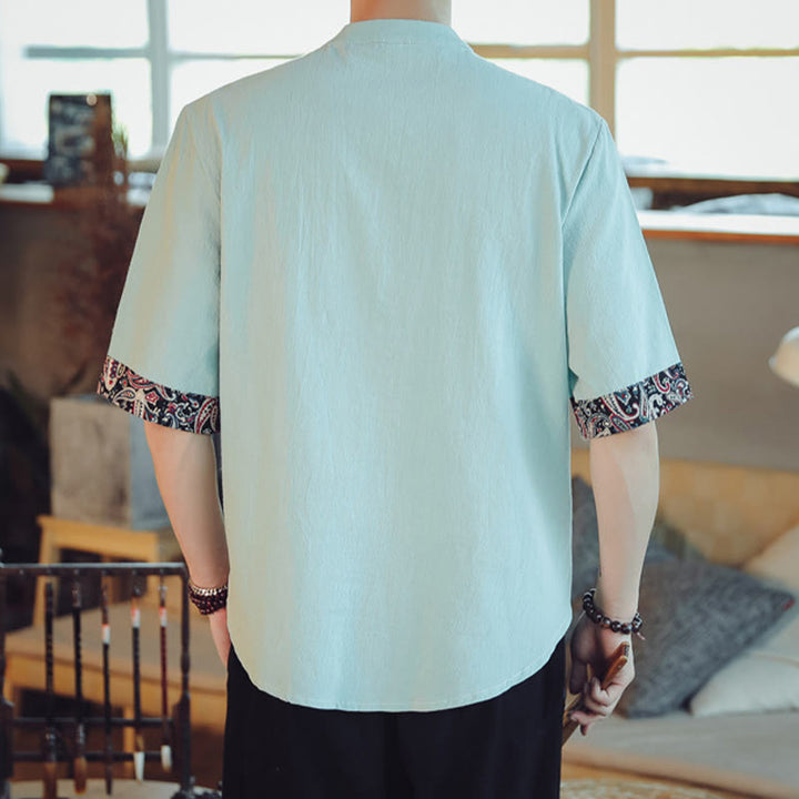 Camisa de manga corta para hombre con bordado de dragón y Buddha Stones, estilo chino Tang. - image 13