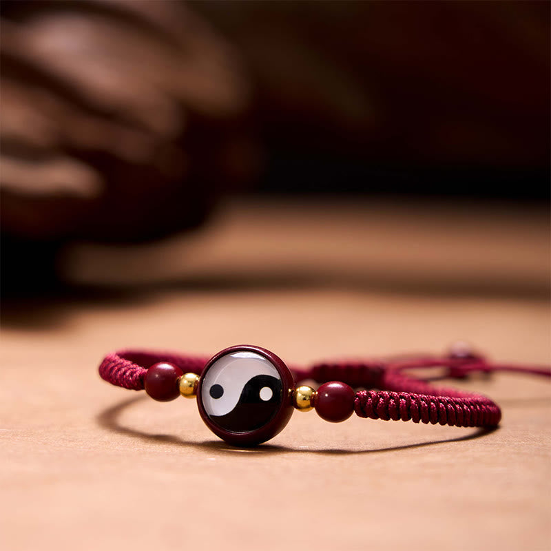 Pulsera de bendición Bagua con símbolo de Yin Yang, hilo rojo, cinabrio de la suerte, Buddha Stones - Pulsera Yin Yang de hilo rojo cinabrio (circunferencia de la muñeca: 14-18 cm) - image 0