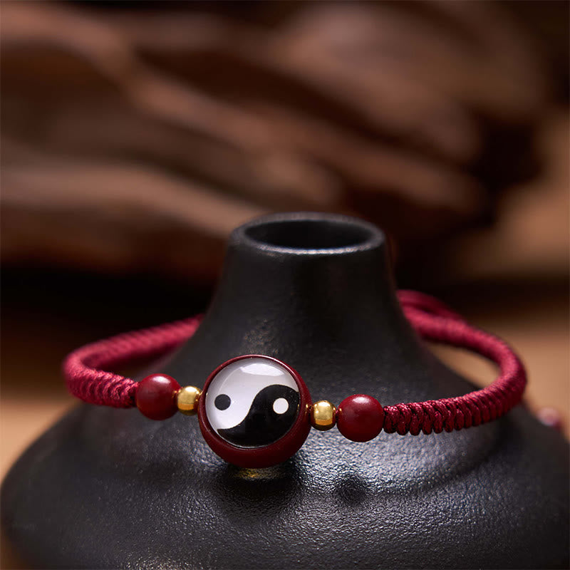 Pulsera de bendición Bagua con símbolo de Yin Yang, hilo rojo, cinabrio de la suerte, Buddha Stones
