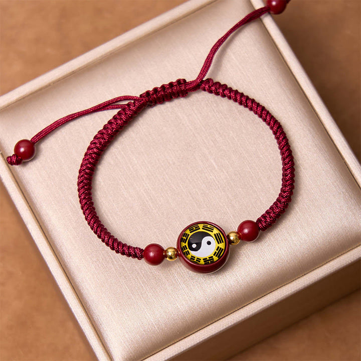 Pulsera de bendición Bagua con símbolo de Yin Yang, hilo rojo, cinabrio de la suerte, Buddha Stones