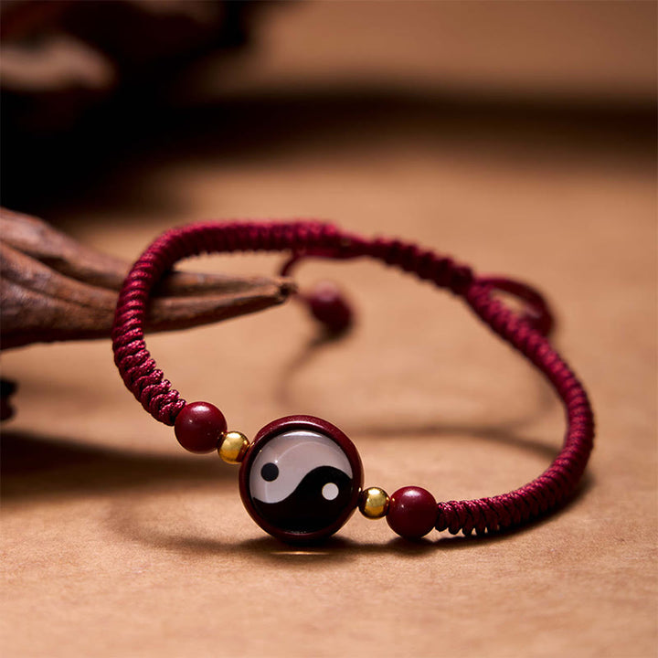 Pulsera de bendición Bagua con símbolo de Yin Yang, hilo rojo, cinabrio de la suerte, Buddha Stones