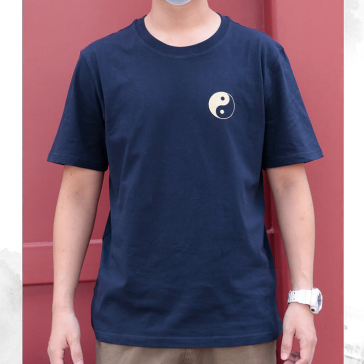 Buddha Stones Camiseta de algodón Yin Yang de manga corta con cuello redondo de verano para hombre - image 4