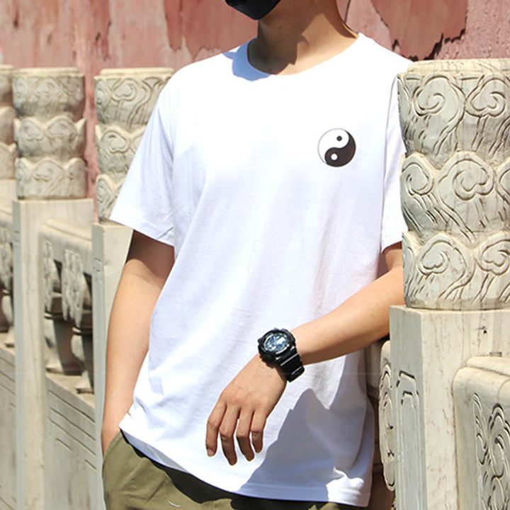 Buddha Stones Camiseta de algodón Yin Yang de manga corta con cuello redondo de verano para hombre - image 9