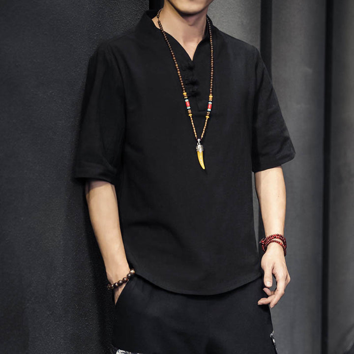 Camisa informal de verano de media manga con Buddha Stones , ropa de algodón para hombre - Negro - US/UK/AU46, EU56 (5XL) - image 8