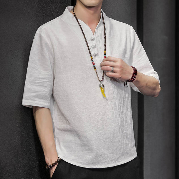 Camisa informal de verano de media manga con Buddha Stones , ropa de algodón para hombre - image 6