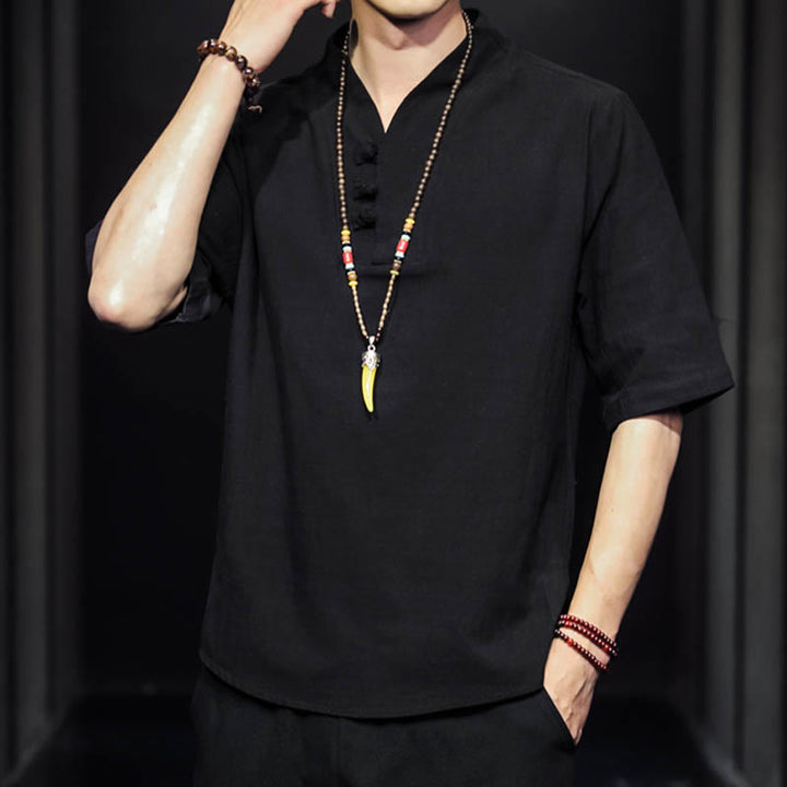 Camisa informal de verano de media manga con Buddha Stones , ropa de algodón para hombre - image 11