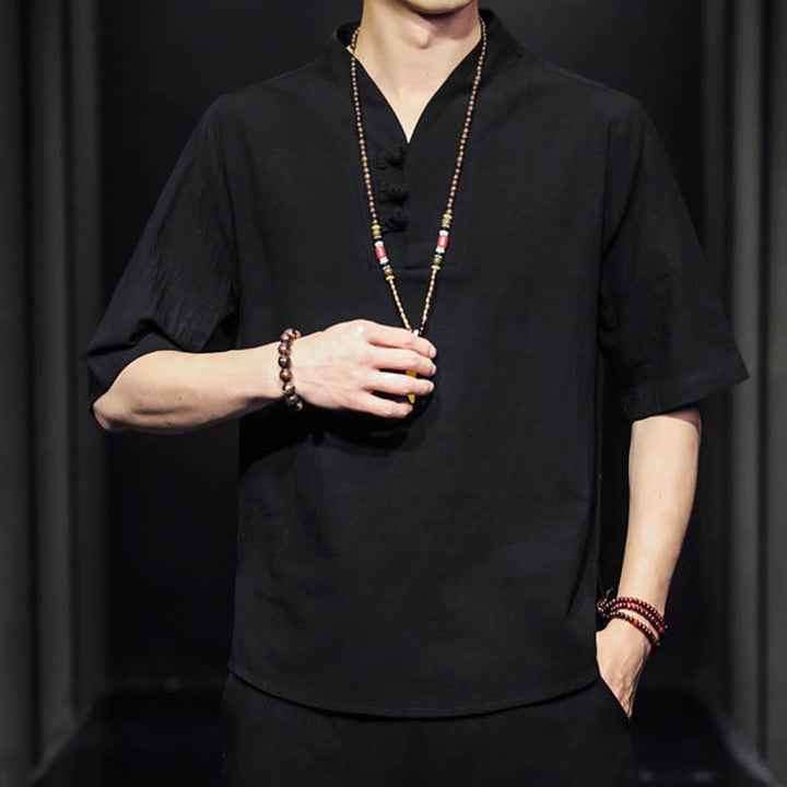 Camisa informal de verano de media manga con Buddha Stones , ropa de algodón para hombre - image 12