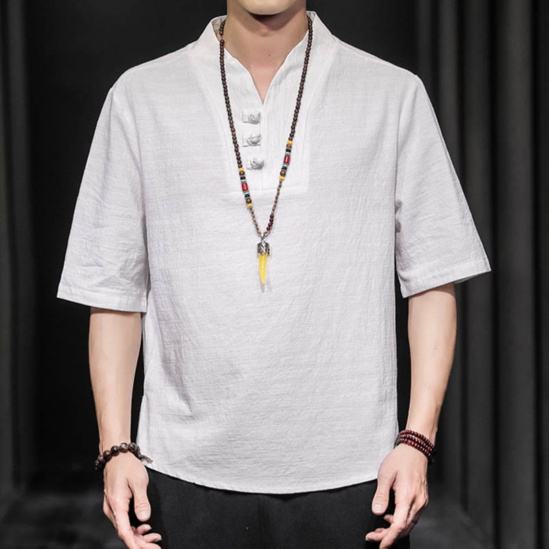 Camisa informal de verano de media manga con Buddha Stones , ropa de algodón para hombre - image 2