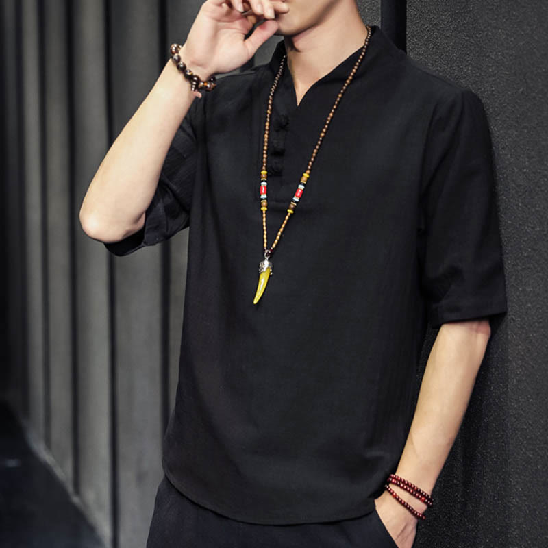 Camisa informal de verano de media manga con Buddha Stones , ropa de algodón para hombre - image 15