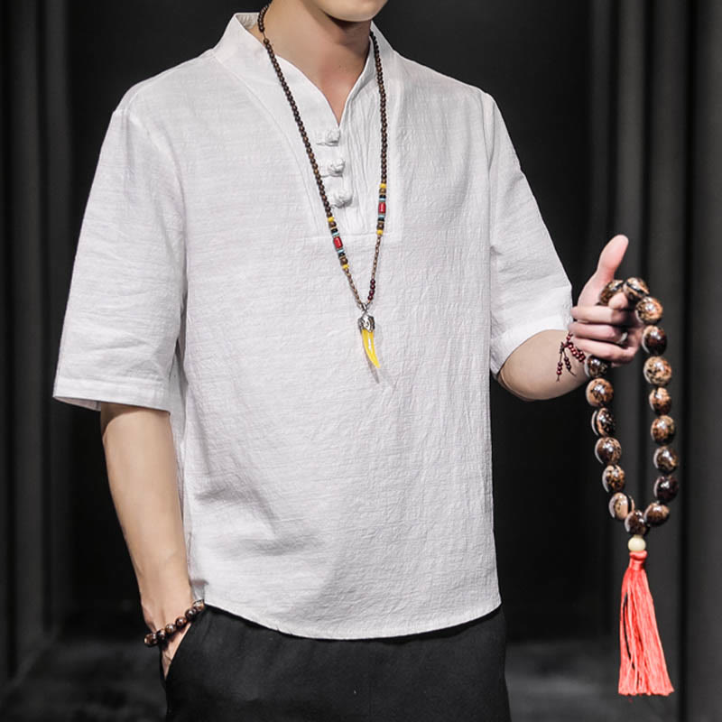 Camisa informal de verano de media manga con Buddha Stones , ropa de algodón para hombre - image 7