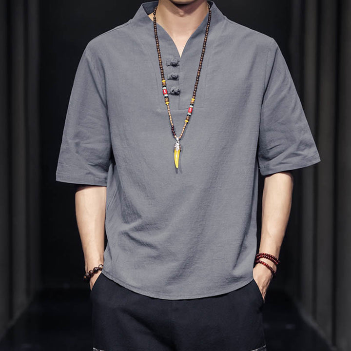 Camisa informal de verano de media manga con Buddha Stones , ropa de algodón para hombre - image 17