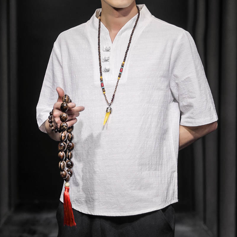 Camisa informal de verano de media manga con Buddha Stones , ropa de algodón para hombre - image 4