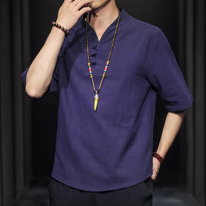 Camisa informal de verano de media manga con Buddha Stones , ropa de algodón para hombre - image 30