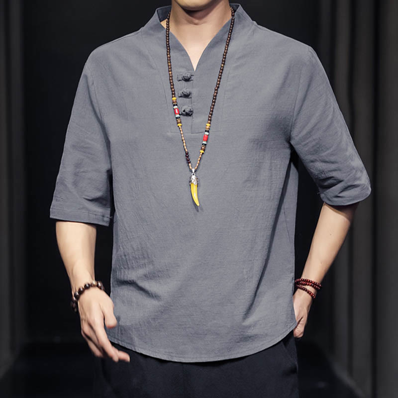 Camisa informal de verano de media manga con Buddha Stones , ropa de algodón para hombre - image 20