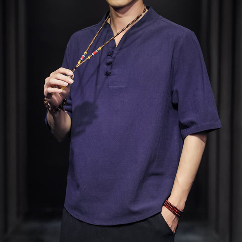Camisa informal de verano de media manga con Buddha Stones , ropa de algodón para hombre - image 27
