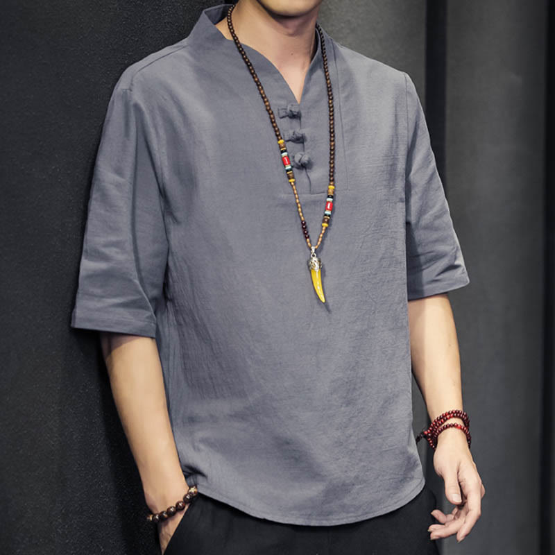 Camisa informal de verano de media manga con Buddha Stones , ropa de algodón para hombre - image 19