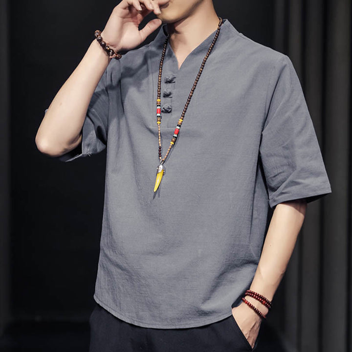 Camisa informal de verano de media manga con Buddha Stones , ropa de algodón para hombre - image 21