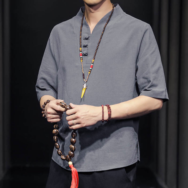 Camisa informal de verano de media manga con Buddha Stones , ropa de algodón para hombre - image 22