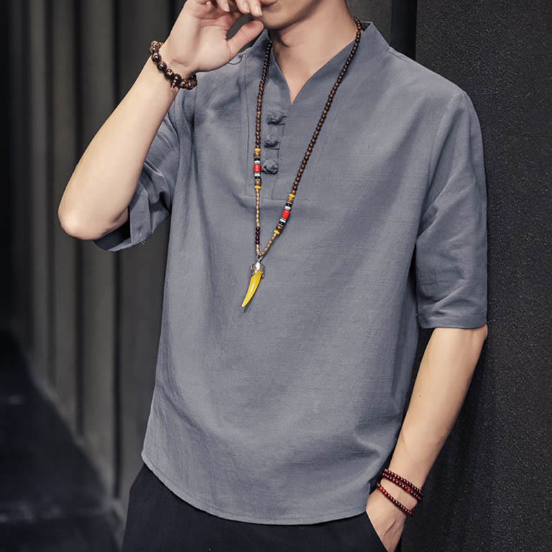Camisa informal de verano de media manga con Buddha Stones , ropa de algodón para hombre - image 24