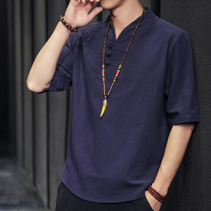 Camisa informal de verano de media manga con Buddha Stones , ropa de algodón para hombre - image 30