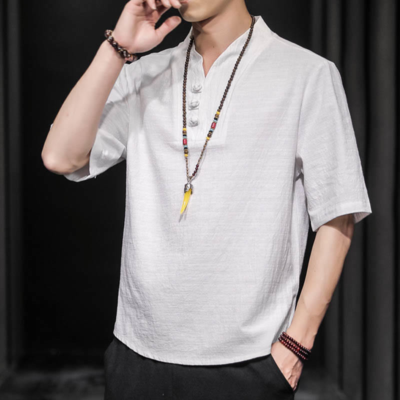 Camisa informal de verano de media manga con Buddha Stones , ropa de algodón para hombre - image 4