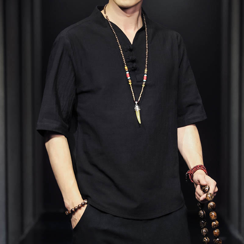 Camisa informal de verano de media manga con Buddha Stones , ropa de algodón para hombre - image 13