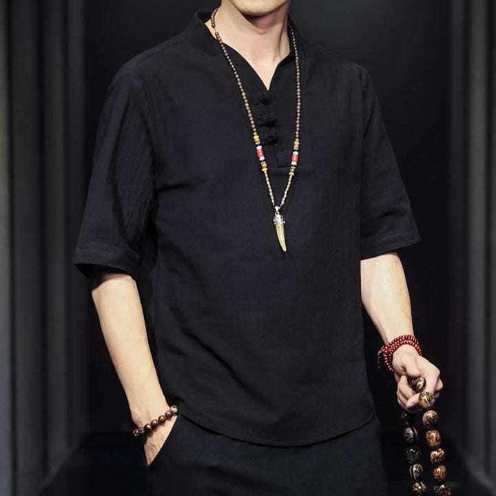 Camisa informal de verano de media manga con Buddha Stones , ropa de algodón para hombre - image 13