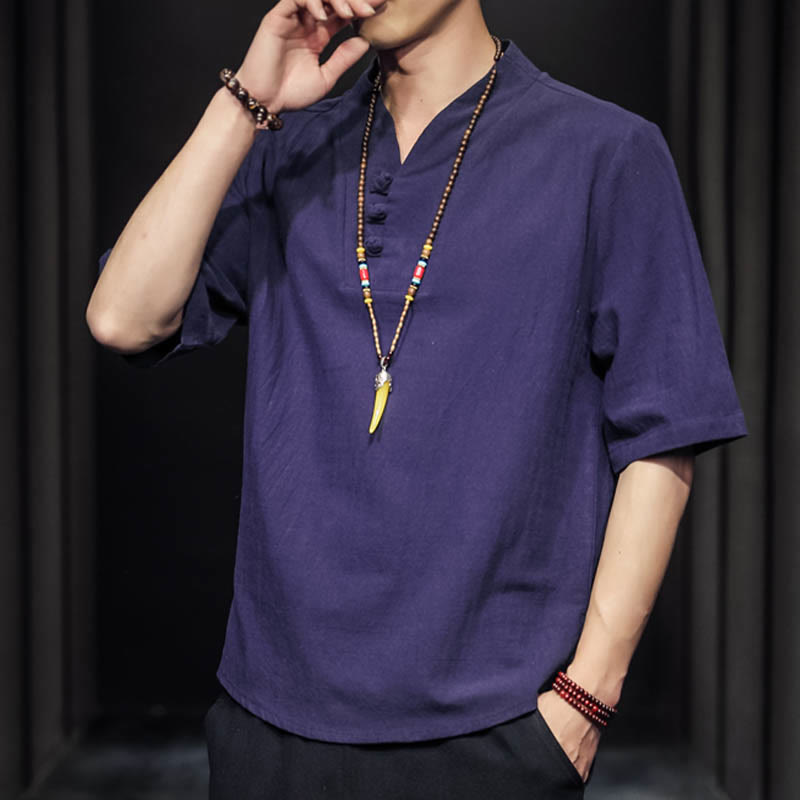Camisa informal de verano de media manga con Buddha Stones , ropa de algodón para hombre - image 28