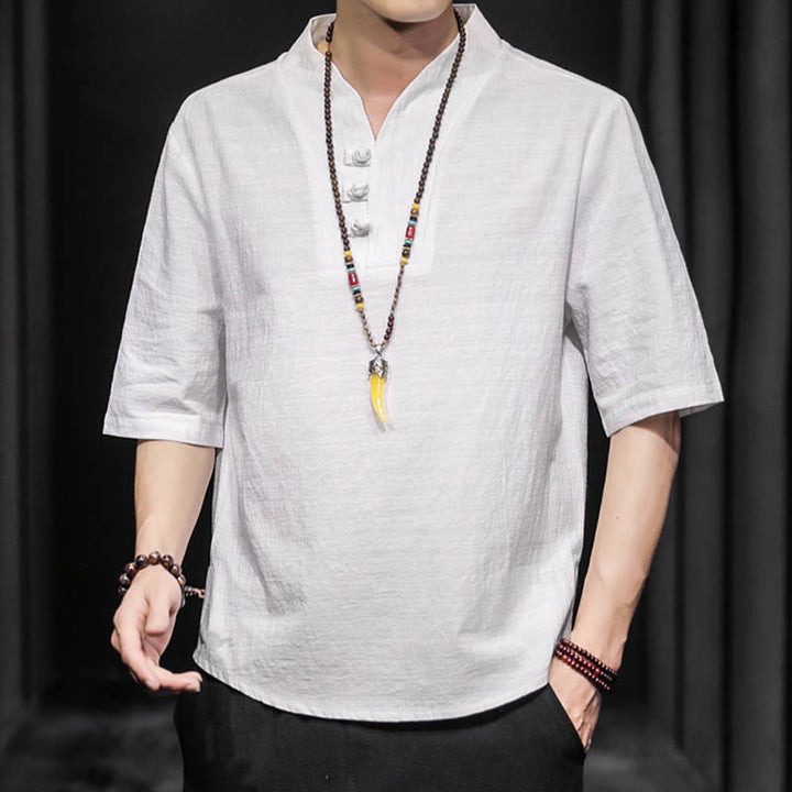 Camisa informal de verano de media manga con Buddha Stones , ropa de algodón para hombre - image 5