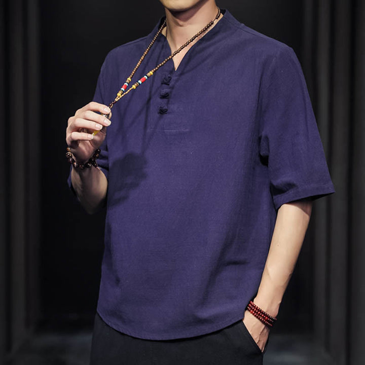 Camisa informal de verano de media manga con Buddha Stones , ropa de algodón para hombre - image 27
