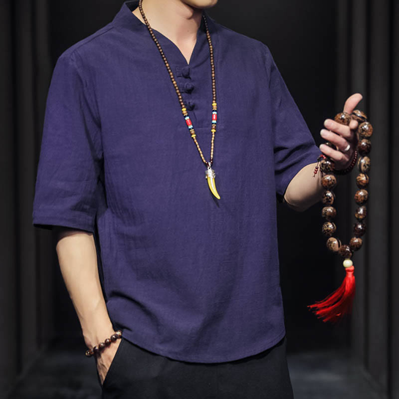 Camisa informal de verano de media manga con Buddha Stones , ropa de algodón para hombre - image 31