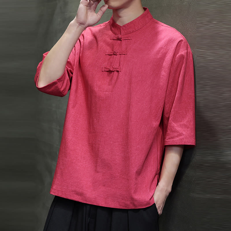Buddha Stones Camisa de lino de algodón de media manga con botón de rana china para hombre - image 16